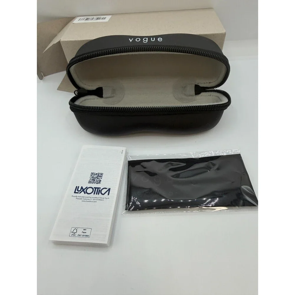 Vogue Eyeglass Sunglasses Case Black Zip Hard Shell w/ Box Cloth & Booklet